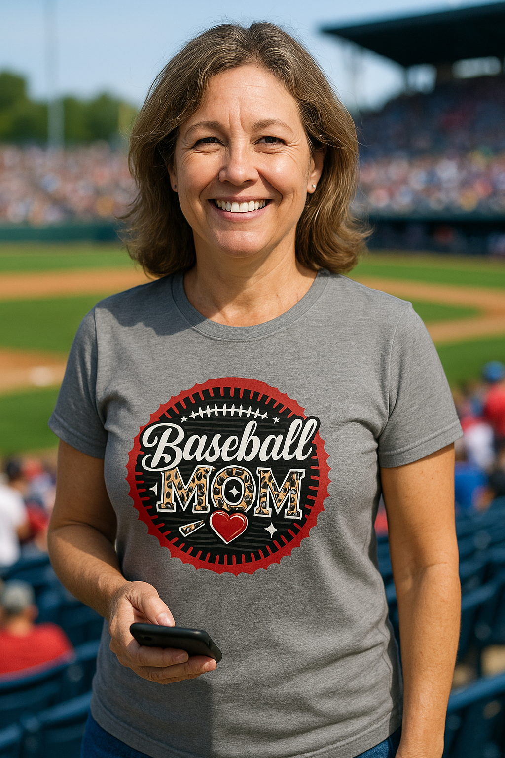 Baseball Mom – Leopard Print Heart T-Shirt