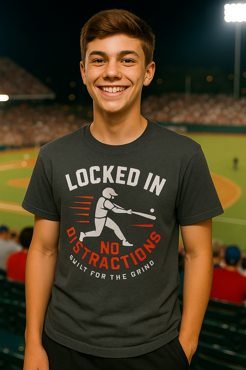 Locked In – No Distractions Baseball T-Shirt