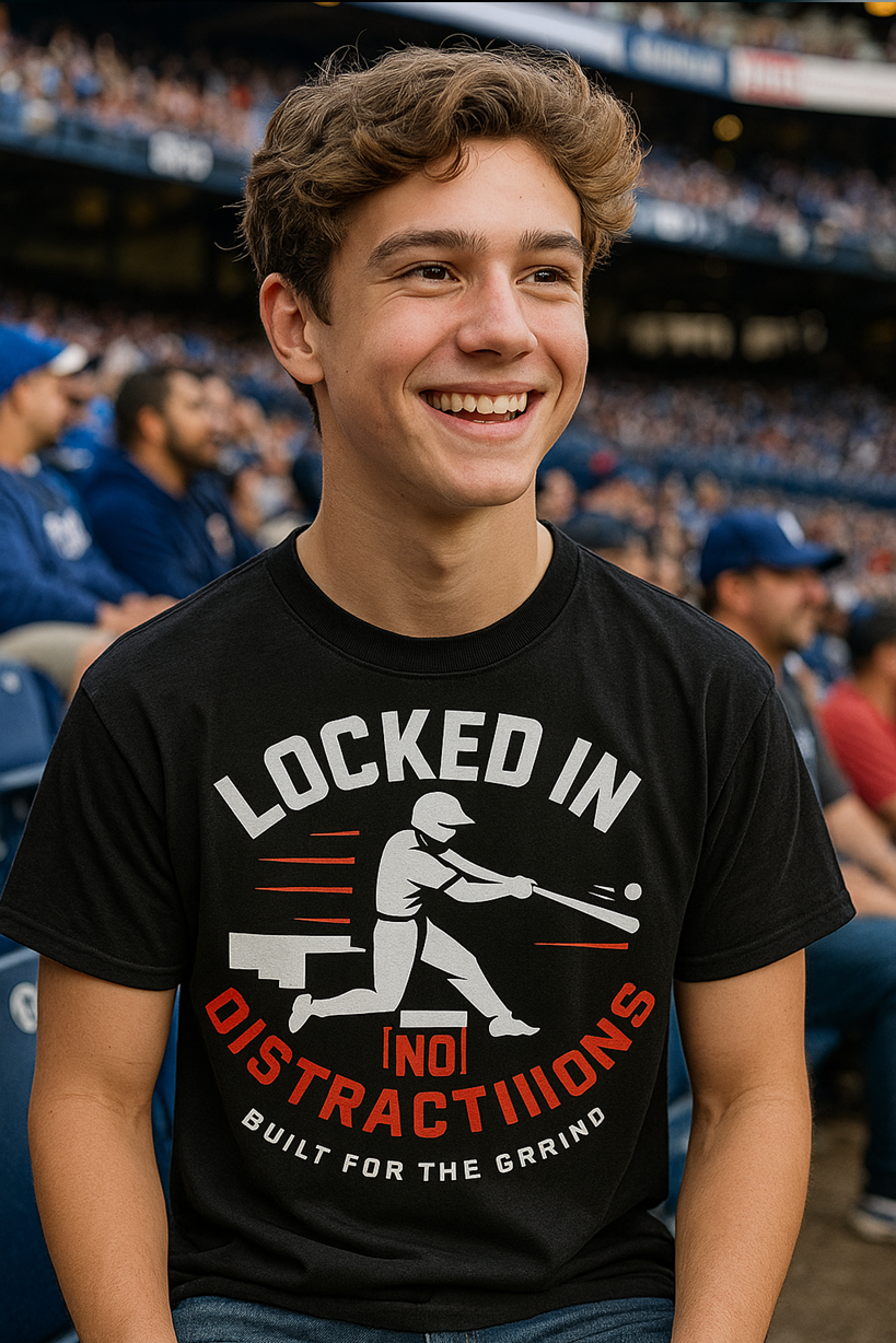 Locked In – No Distractions Baseball T-Shirt