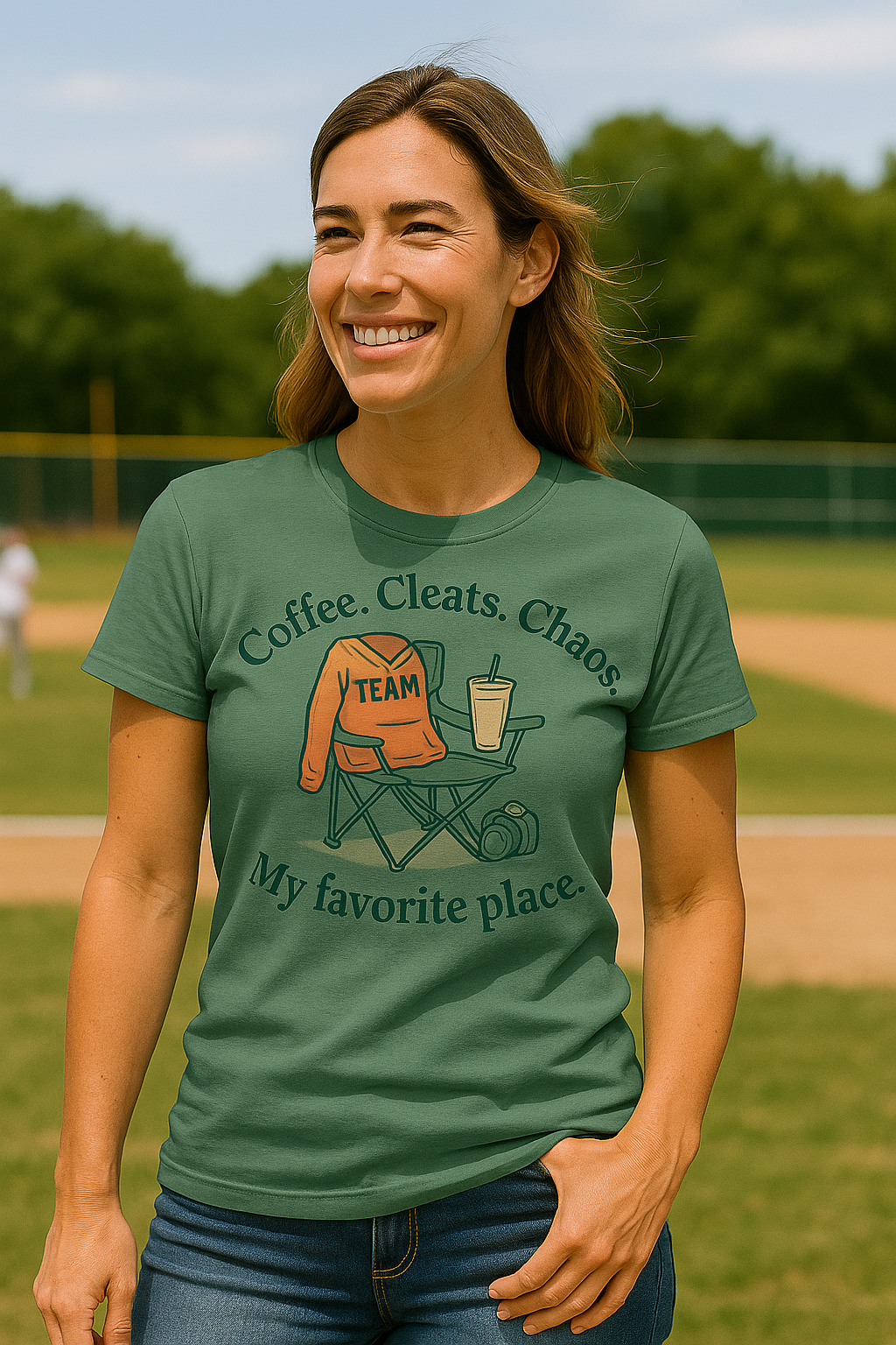 Coffee. Cleats. Chaos. – My Favorite Place Mom Tee