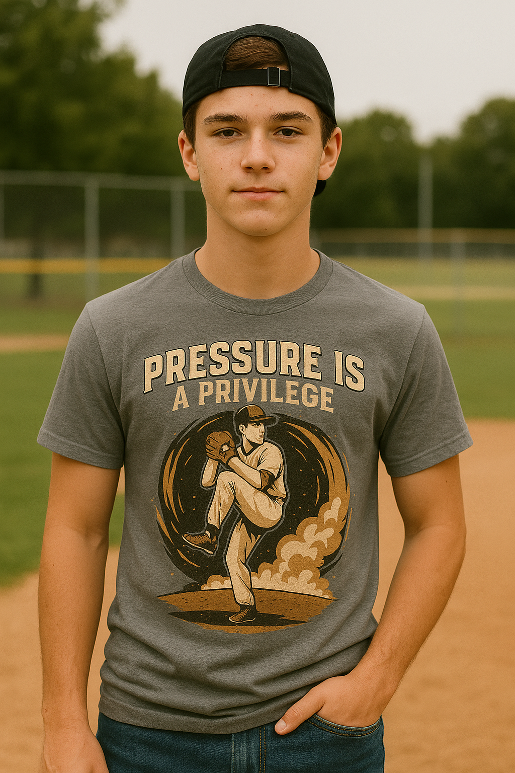 Pressure Is a Privilege – Teen Baseball T-Shirt