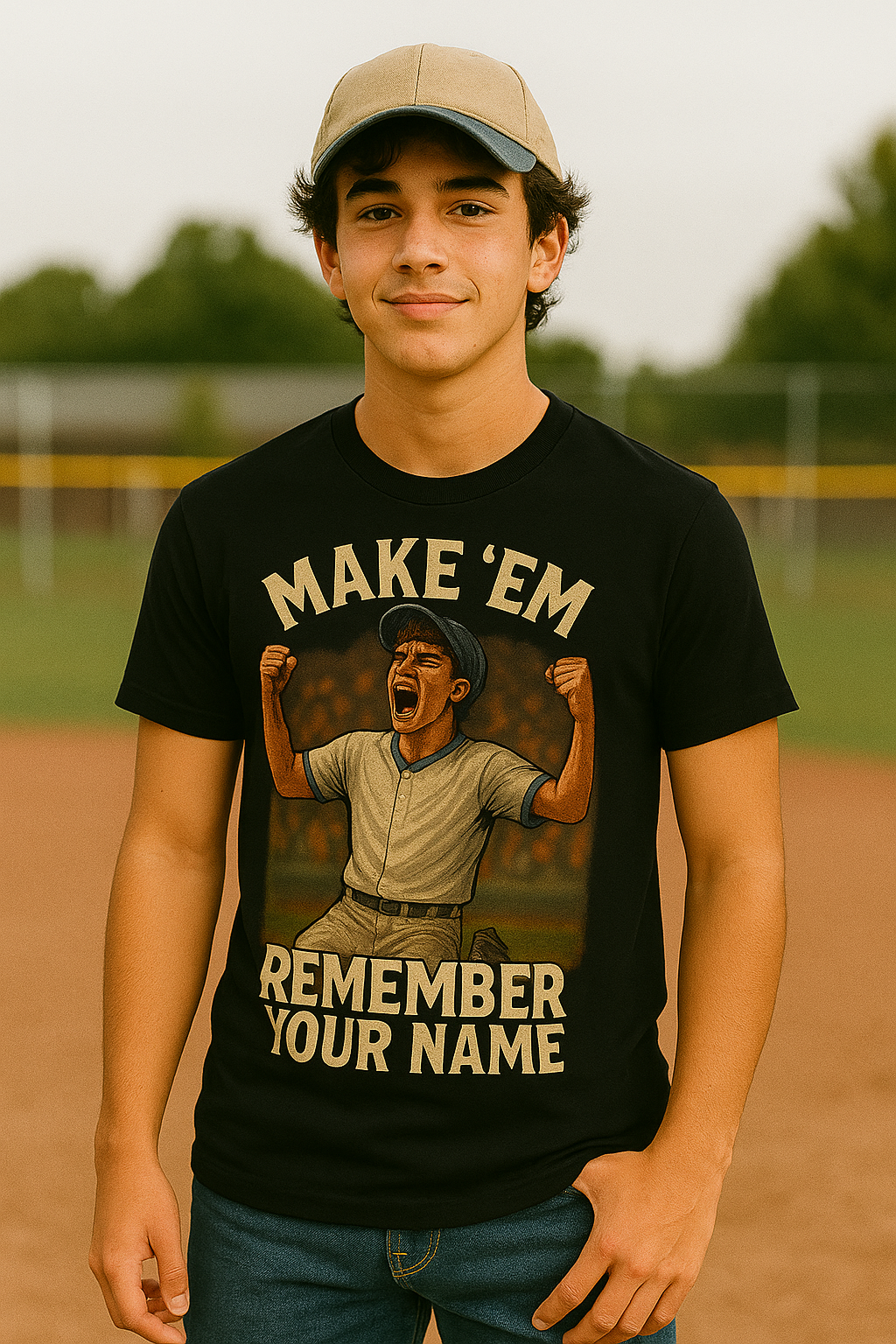 Make ’Em Remember Your Name – Teen Baseball T-Shirt