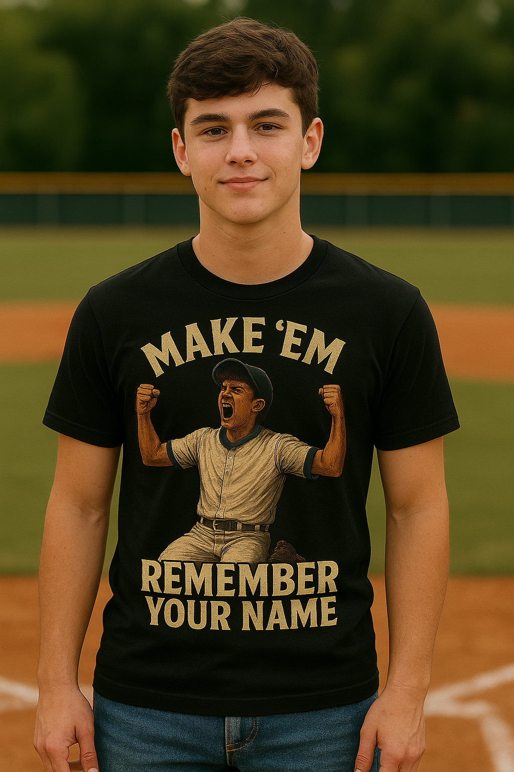 Make ’Em Remember Your Name – Teen Baseball T-Shirt