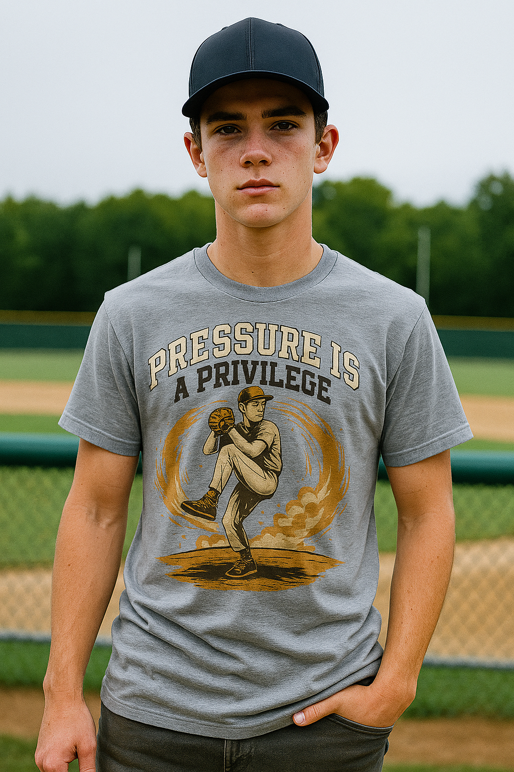 Pressure Is a Privilege – Teen Baseball T-Shirt