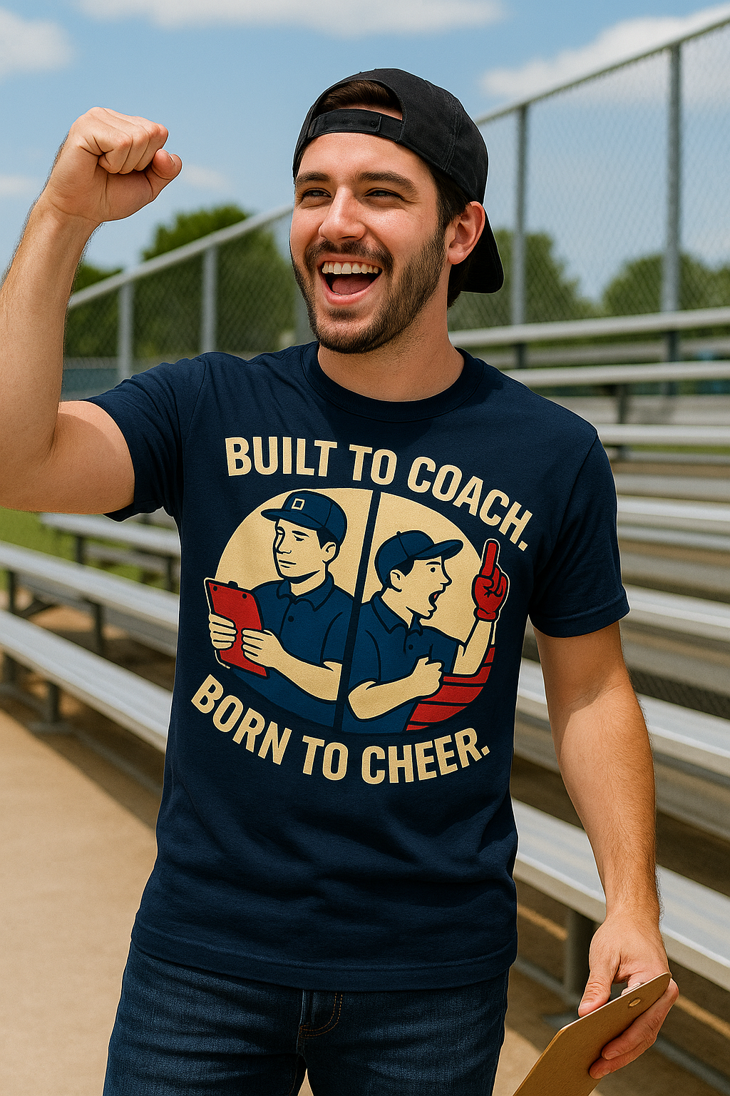Built to Coach, Born to Cheer – Baseball Dad T-Shirt