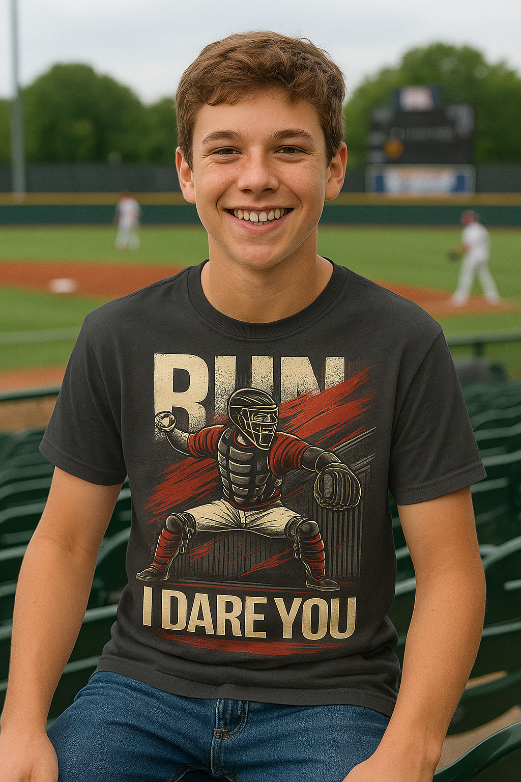Run, I Dare You – Teen Baseball T-Shirt