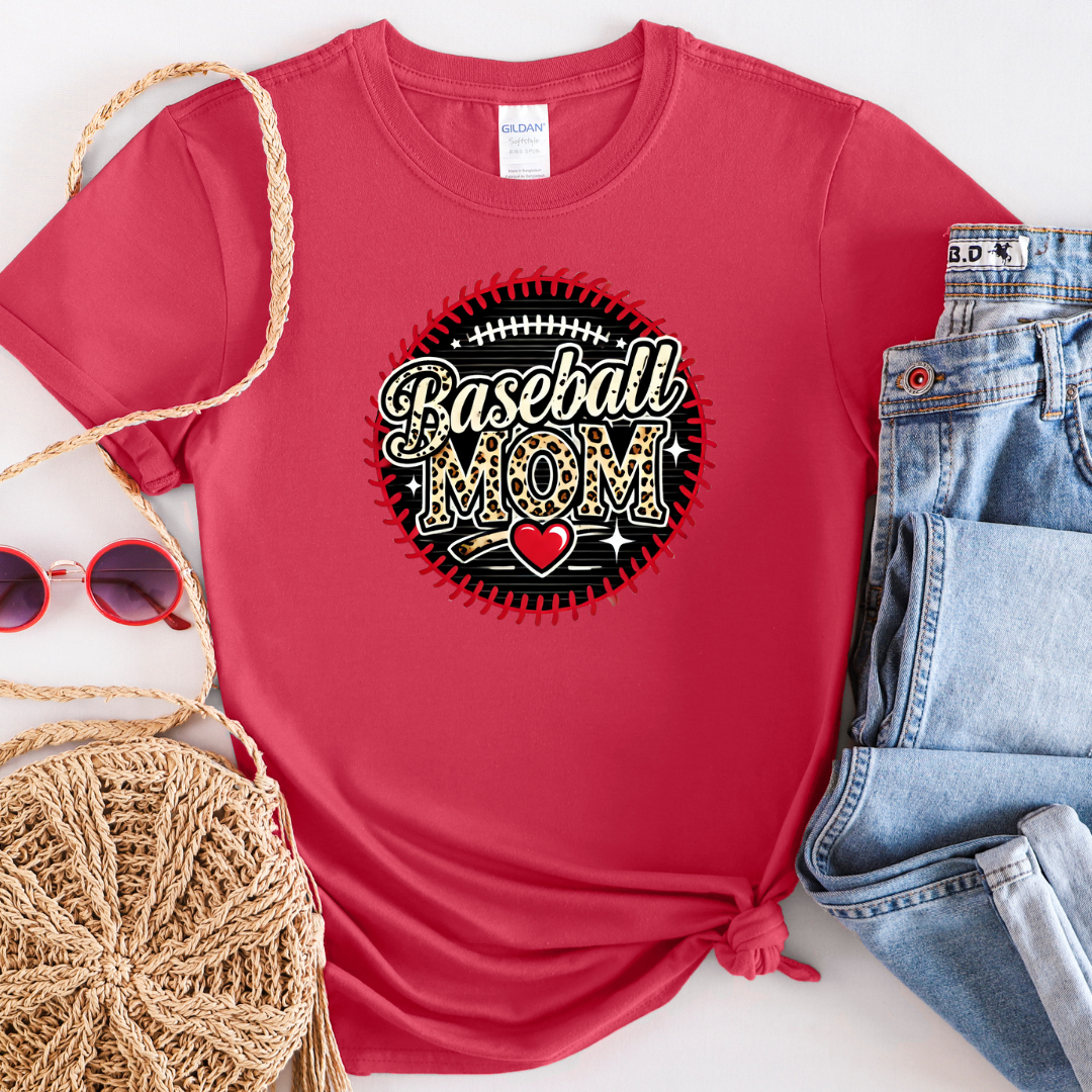 Leopard Baseball Mom Softstyle T-Shirt