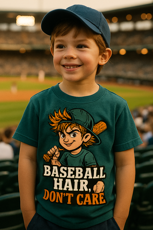 Baseball Hair Don't Care Kids Tee, Youth Casual T-Shirt, Fun Sports Shirt, Birthday Gift, Summer Outfit