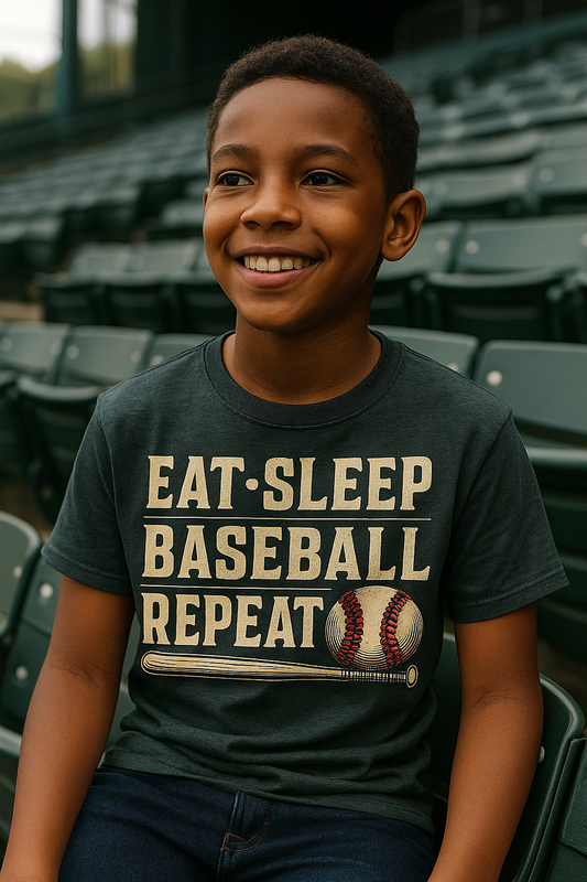 Eat Sleep Baseball Repeat Youth Baseball Shirt Funny Sports Tee for Kids