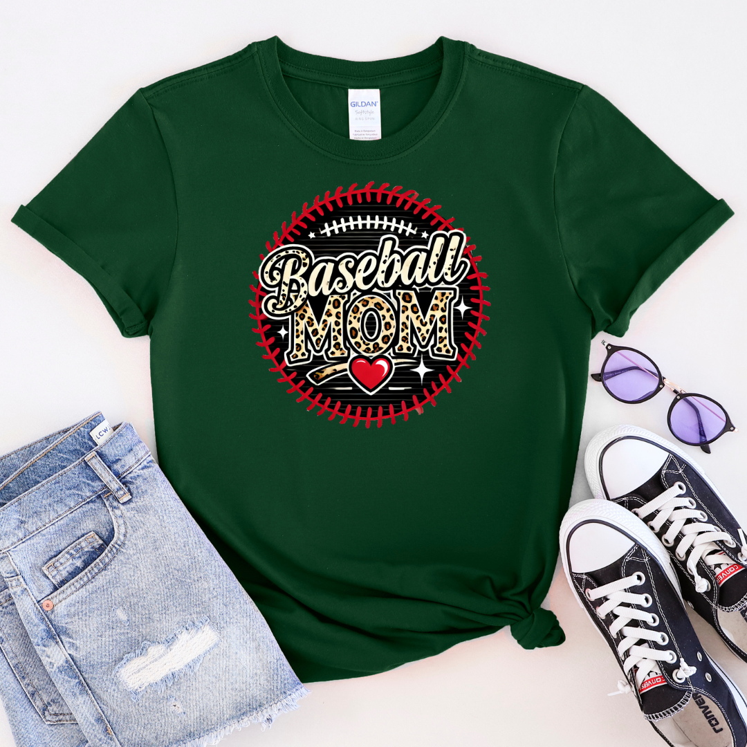 Leopard Baseball Mom Softstyle T-Shirt