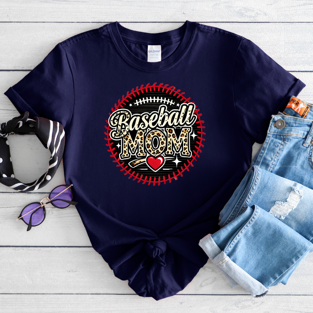 Leopard Baseball Mom Softstyle T-Shirt