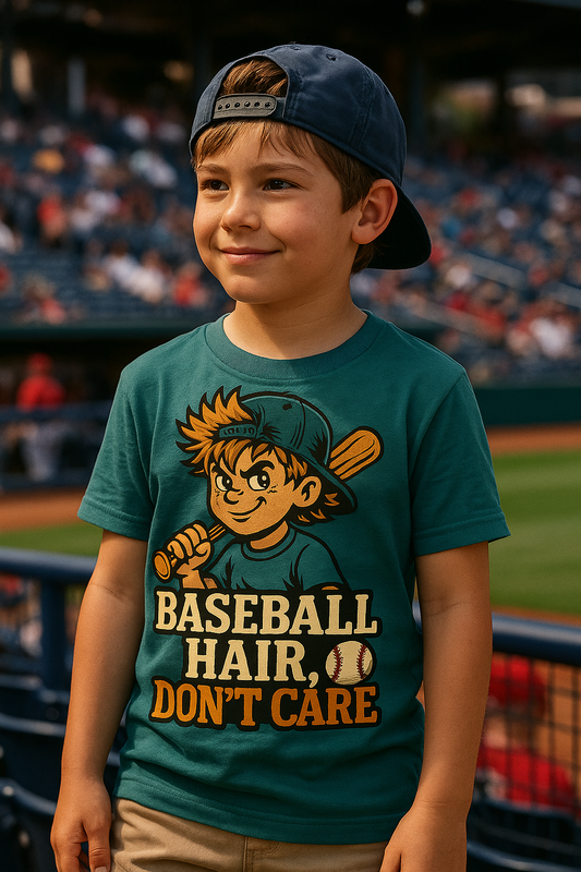 Baseball Hair, Don’t Care – Youth Baseball T-Shirt