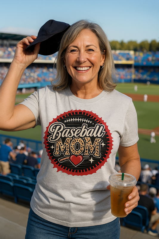 Baseball Mom – Leopard Print Heart T-Shirt