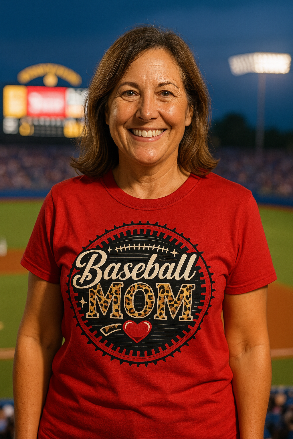 Baseball Mom – Leopard Print Heart T-Shirt