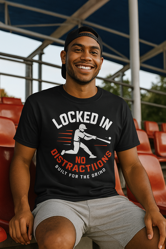 Locked In – No Distractions Baseball T-Shirt