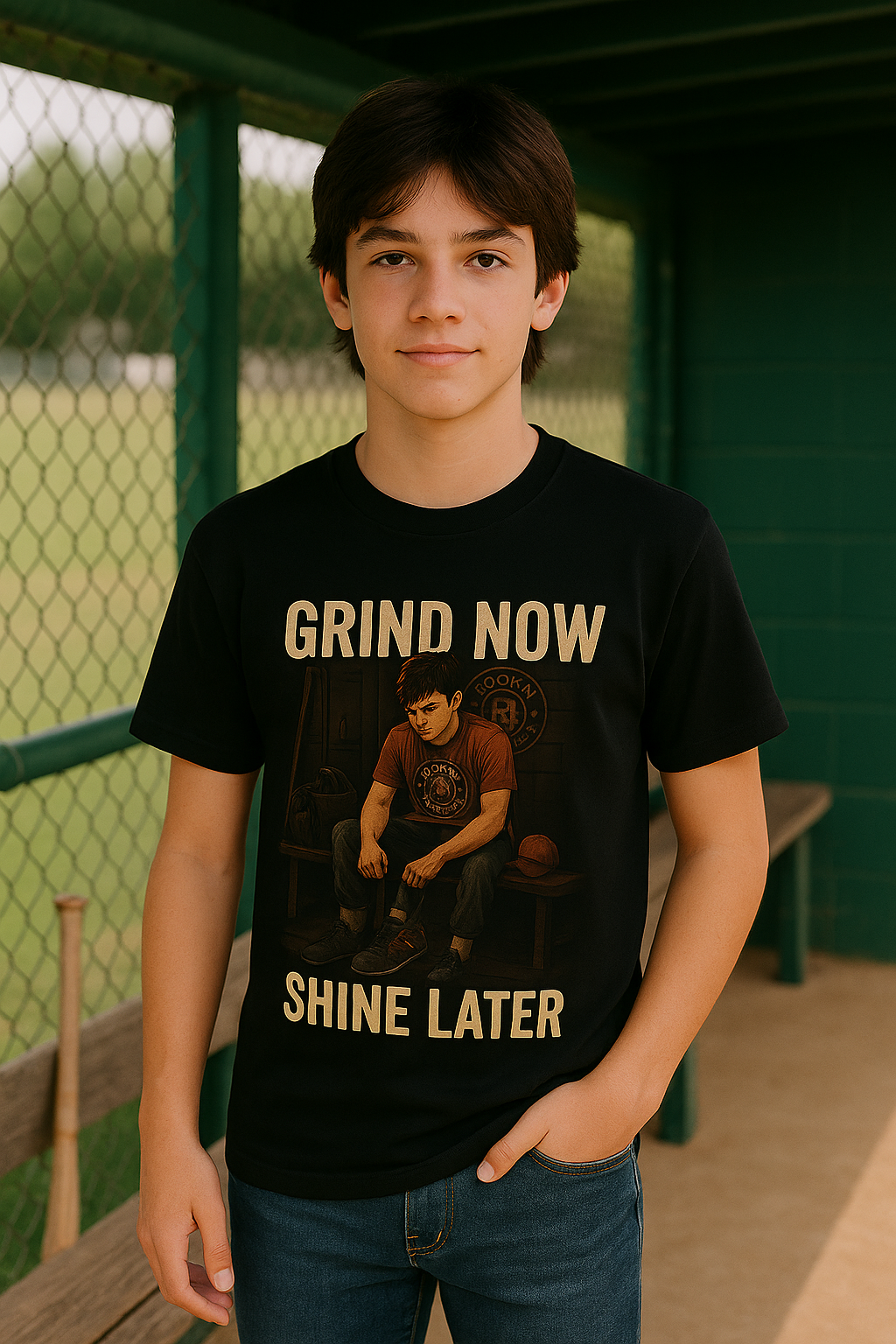 Grind Now, Shine Later – Teen Baseball T-Shirt