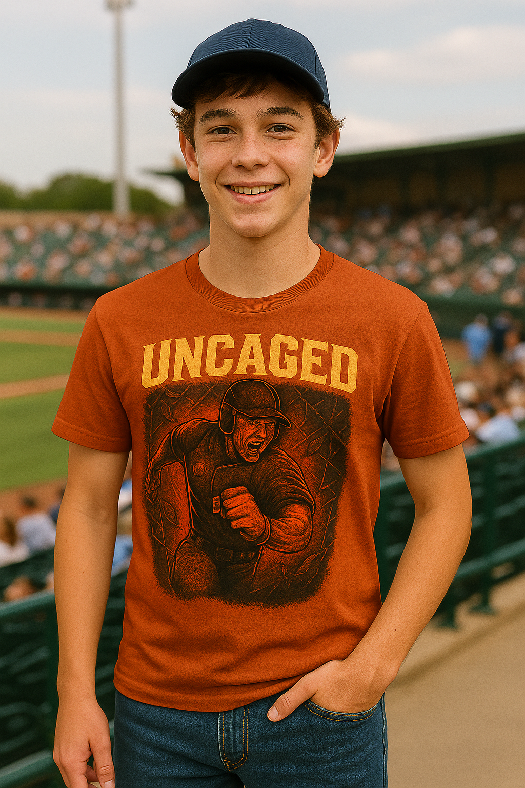 Uncaged – Teen Baseball T-Shirt