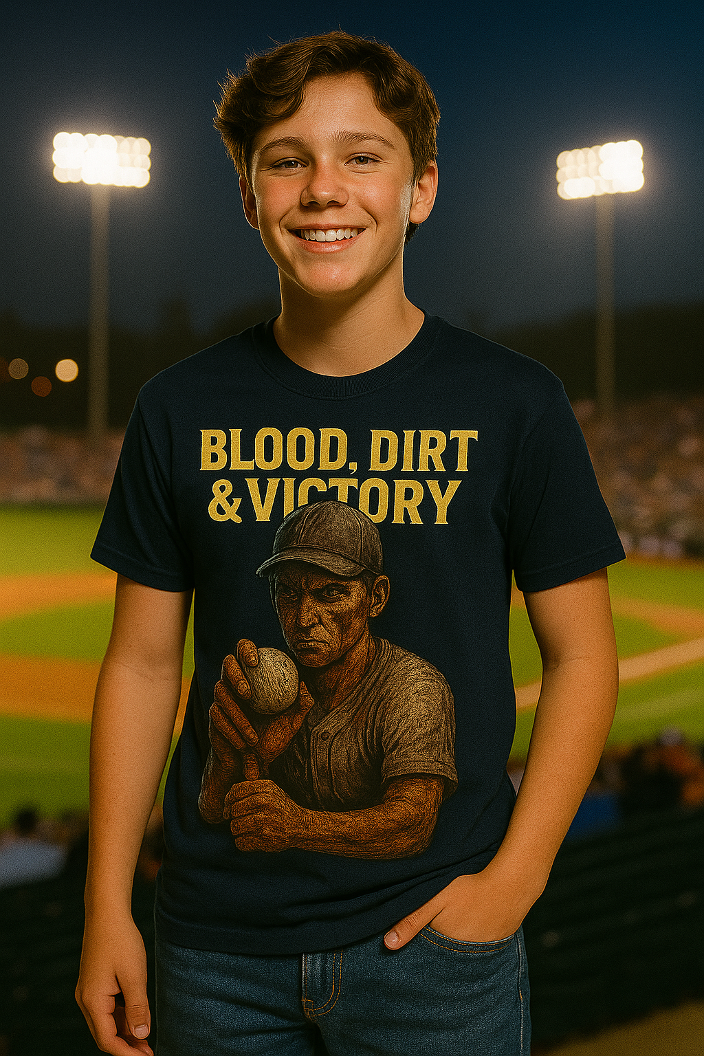 Blood, Dirt & Victory – Teen Baseball T-Shirt