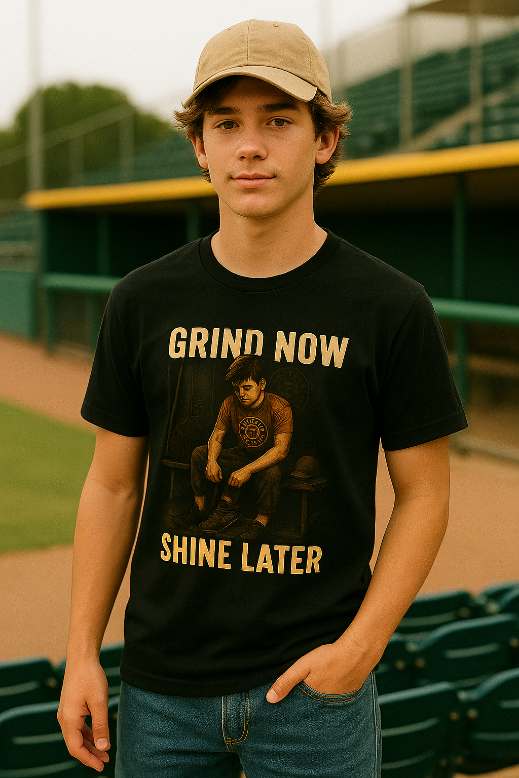 Grind Now, Shine Later – Teen Baseball T-Shirt