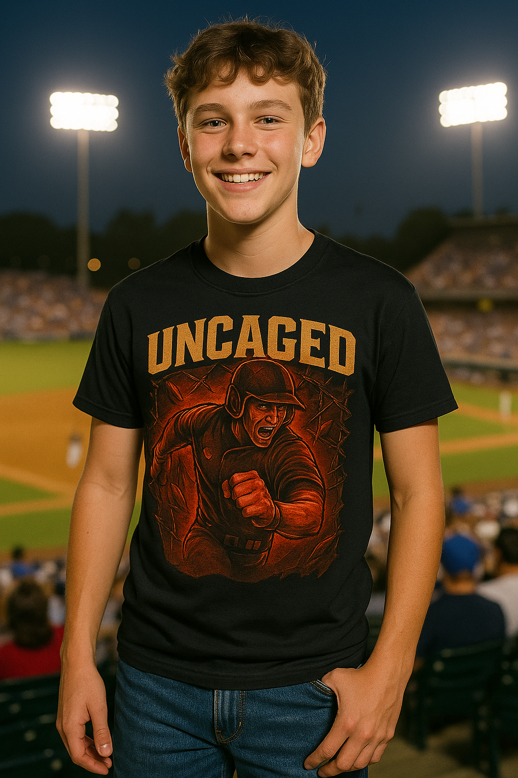Uncaged – Teen Baseball T-Shirt