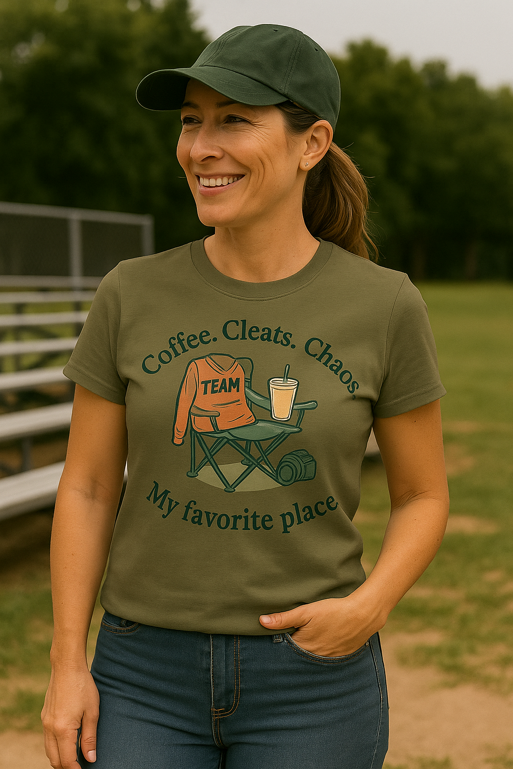 Coffee. Cleats. Chaos. – My Favorite Place Mom Tee