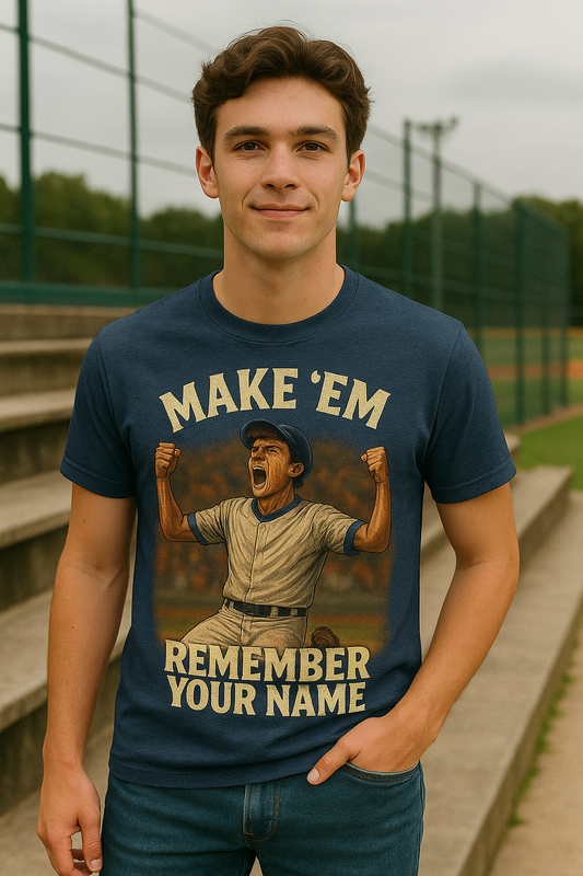 Make ’Em Remember Your Name – Teen Baseball T-Shirt