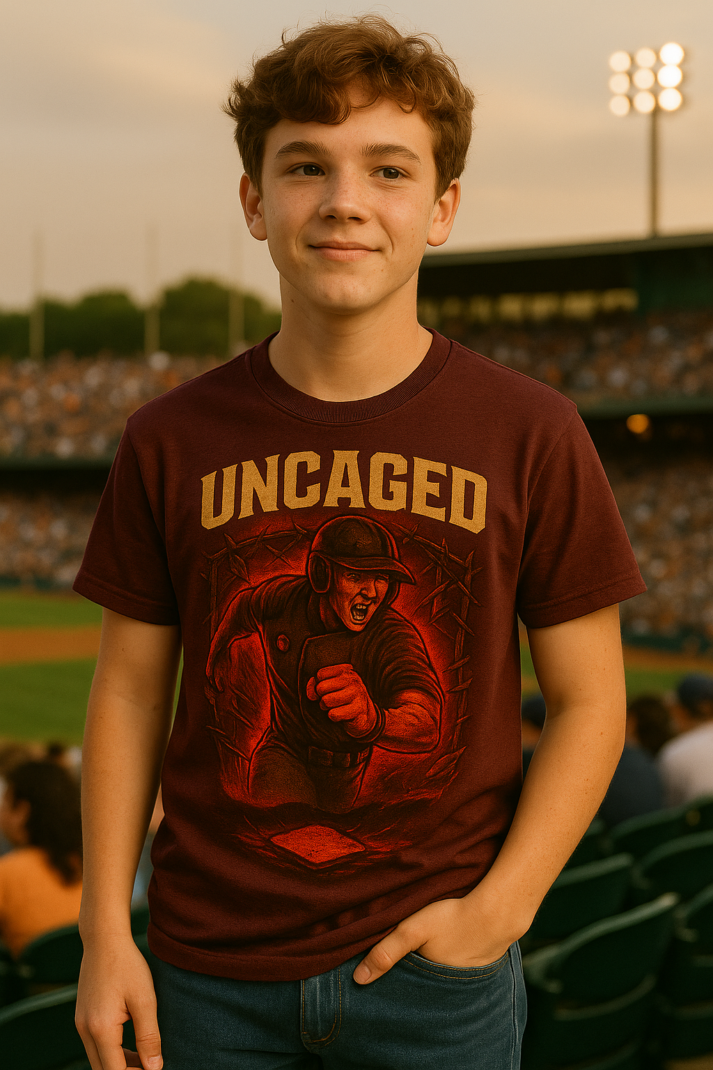 Uncaged – Teen Baseball T-Shirt