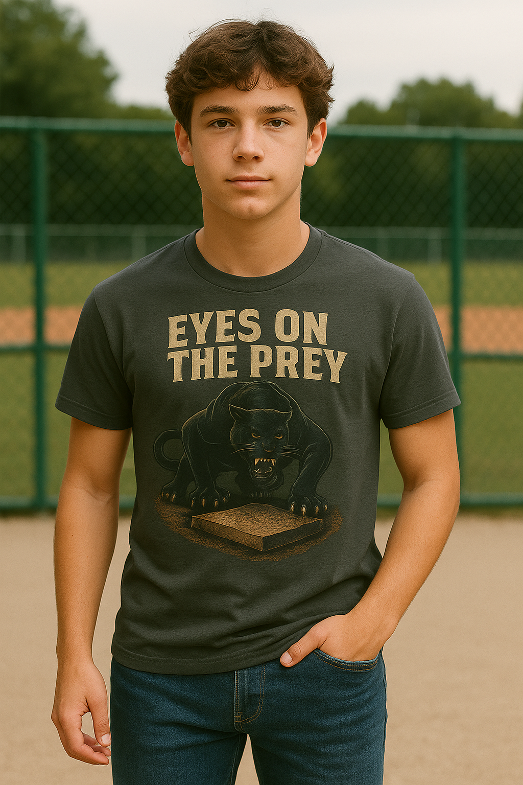 Eyes on the Prey – Teen Baseball T-Shirt