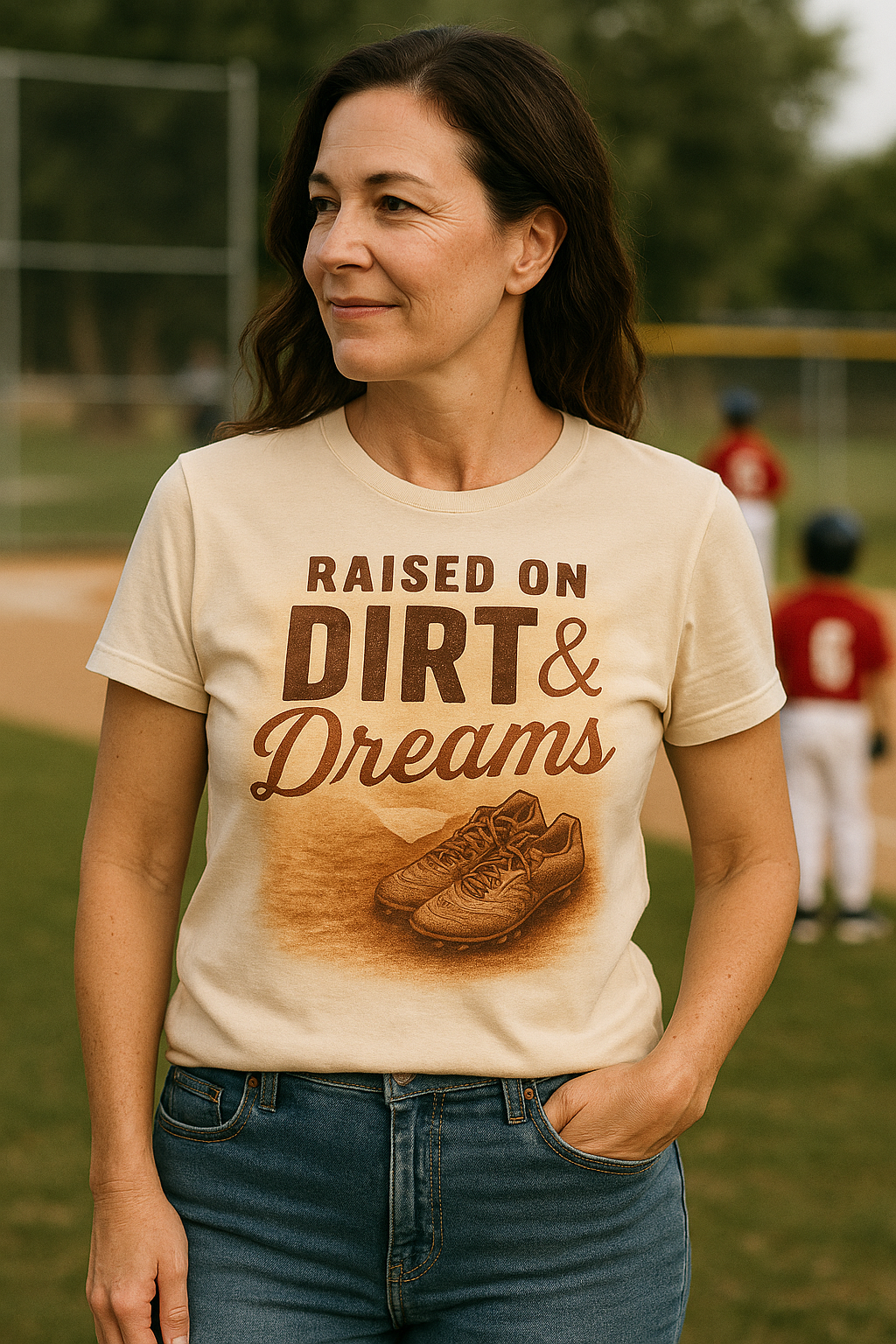 Raised on Dirt & Dreams T-Shirt – Youth Baseball Mom Tee