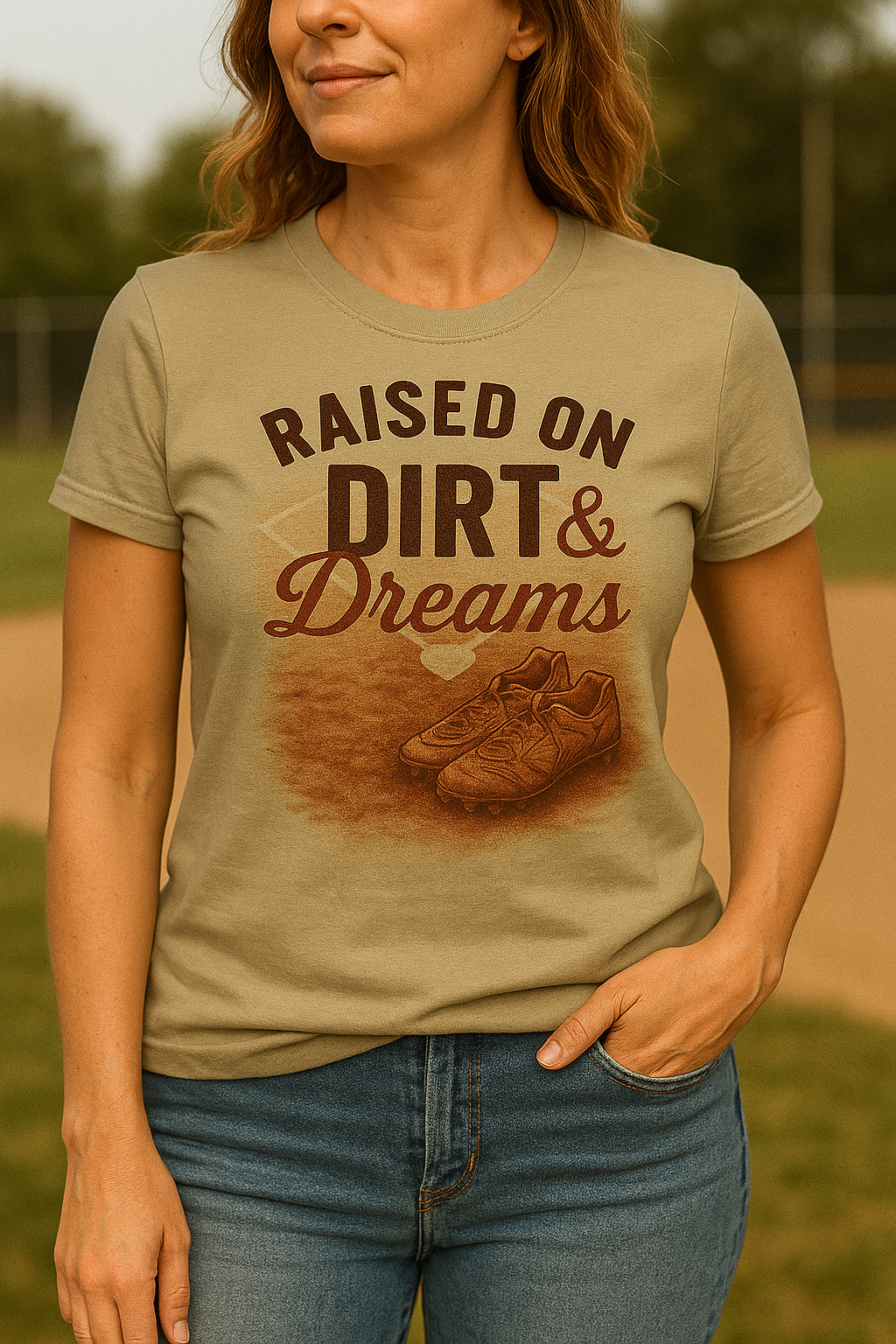 Raised on Dirt & Dreams T-Shirt – Youth Baseball Mom Tee