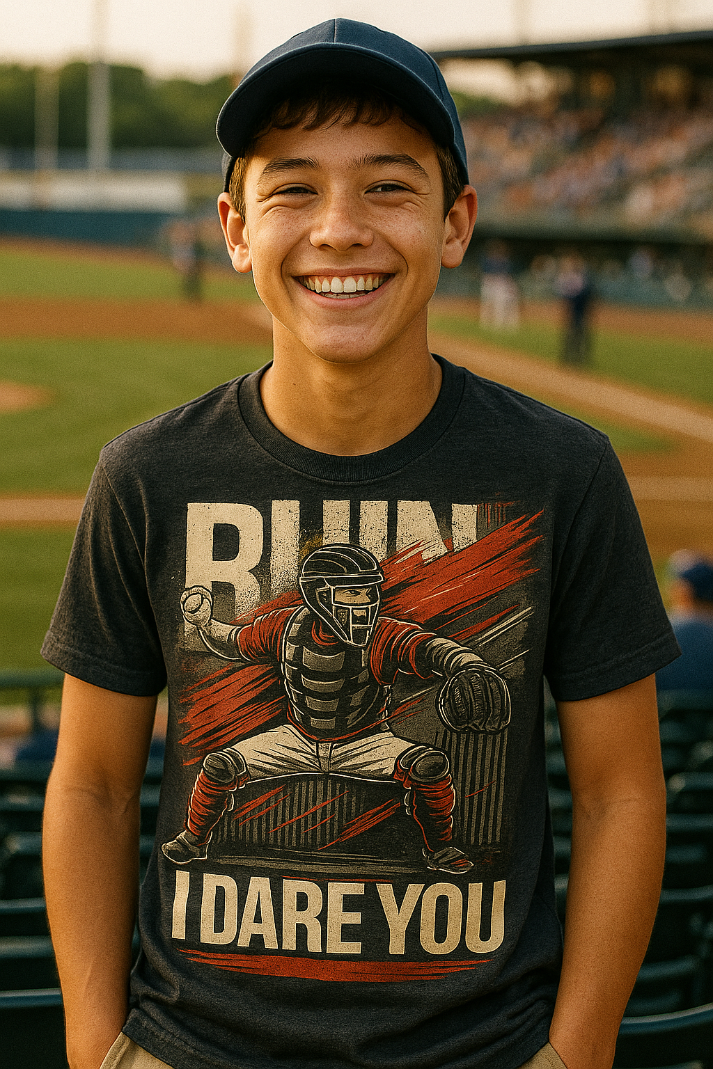 Run, I Dare You – Teen Baseball T-Shirt