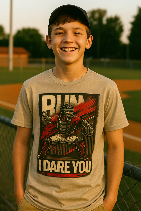 Run, I Dare You – Teen Baseball T-Shirt